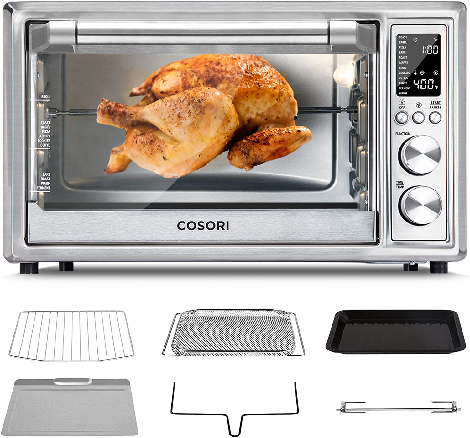 COSORI Air Fryer Toaster Oven, 12-in-1 Convection Oven Countertop with Rotisserie, Stainless Steel 32QT