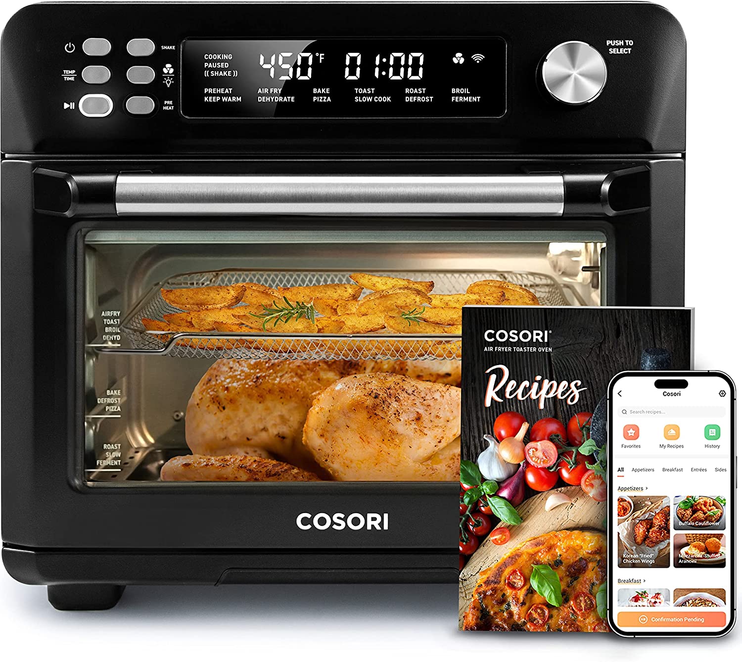 COSORI Air Fryer Toaster Oven 26.4QT, 12-in-1 Convection Ovens Countertop Combo, 6-Slice Toast, 12-inch Pizza, Basket, Tray, Recipes &3 Accessories, Wifi, CS100-AO