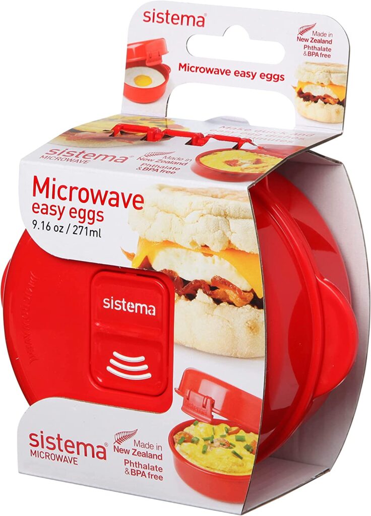 Sistema Microwave Egg Cooker and Poacher with Steam Release Vent, Dishwasher Safe, 9.16-Ounce, Red
