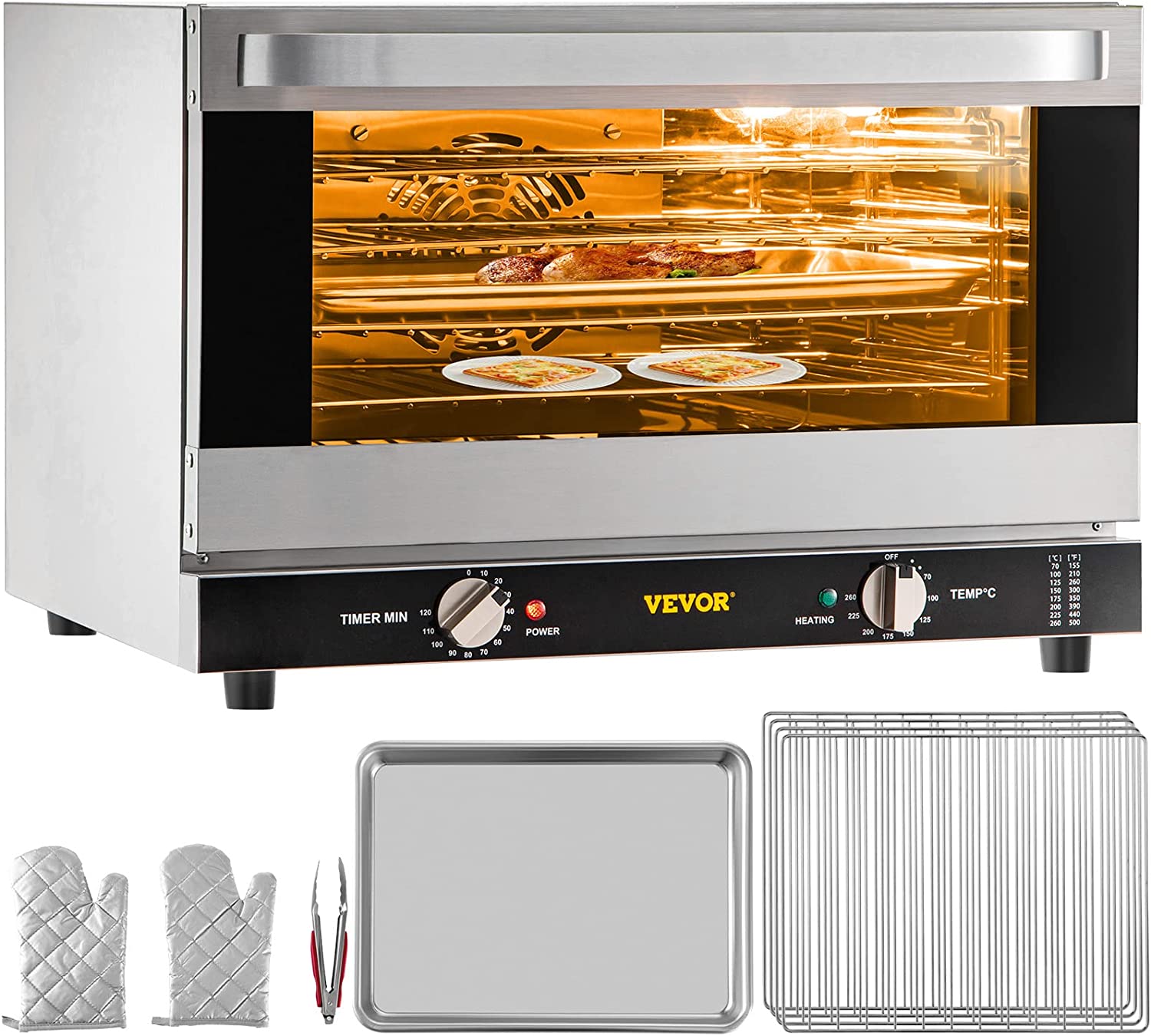 VEVOR Commercial Convection Oven, 47L 43Qt, Half-Size Conventional Oven Countertop, 1600W 4-Tier Toaster