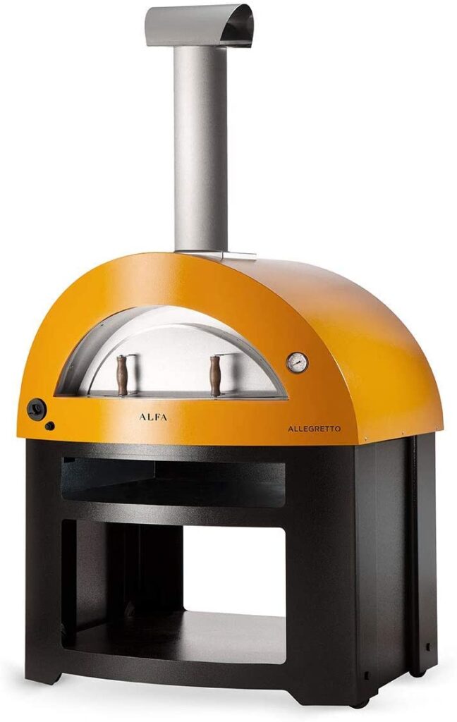 ALFA Allegro Outdoor Steel Italian Wood Fired Pizza Oven with Base, Yellow
