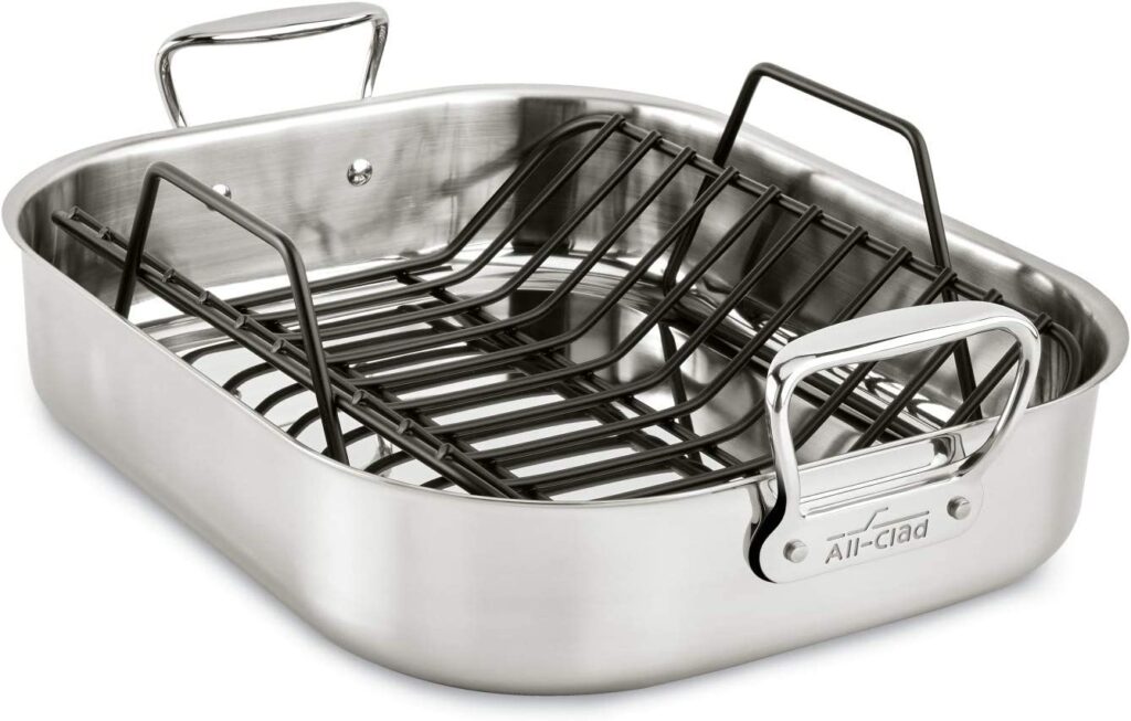 All-Clad Stainless Steel E752C264 Large 13 x 16-Inch Roaster with Nonstick Rack Cookware, 25-lbs, Silver
