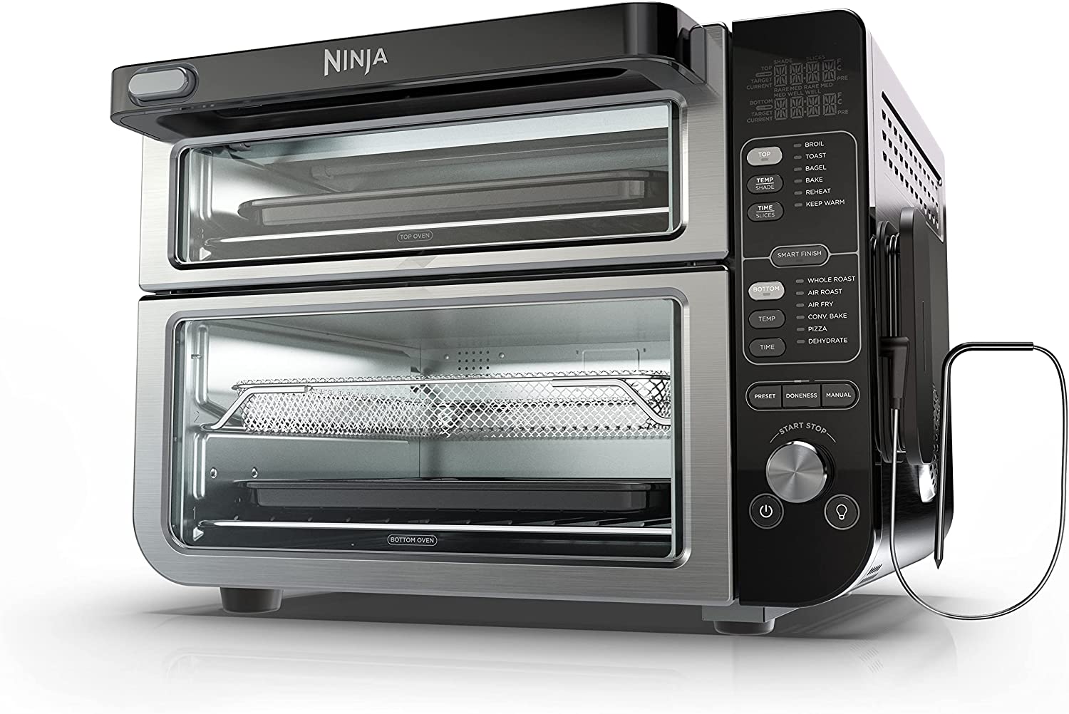 Ninja DCT451 12-in-1 Smart Double Oven with FlexDoor, Smart Thermometer, FlavorSeal, Smart Finish, Rapid Top Oven, Convection and Air Fry Bottom Oven, Stainless Steel