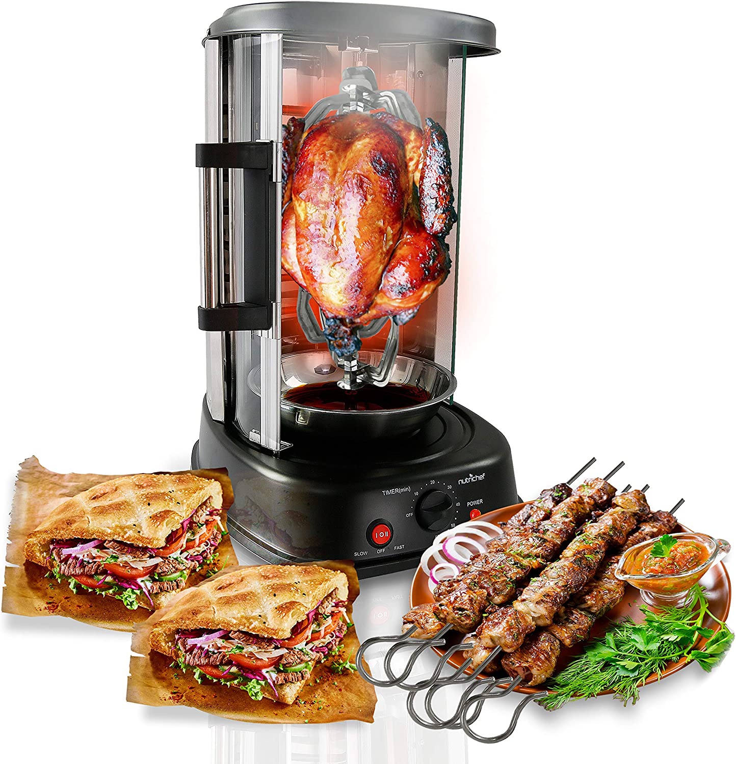 NutriChef Countertop Vertical Rotating Oven - Rotisserie Shawarma Machine, Kebob Machine