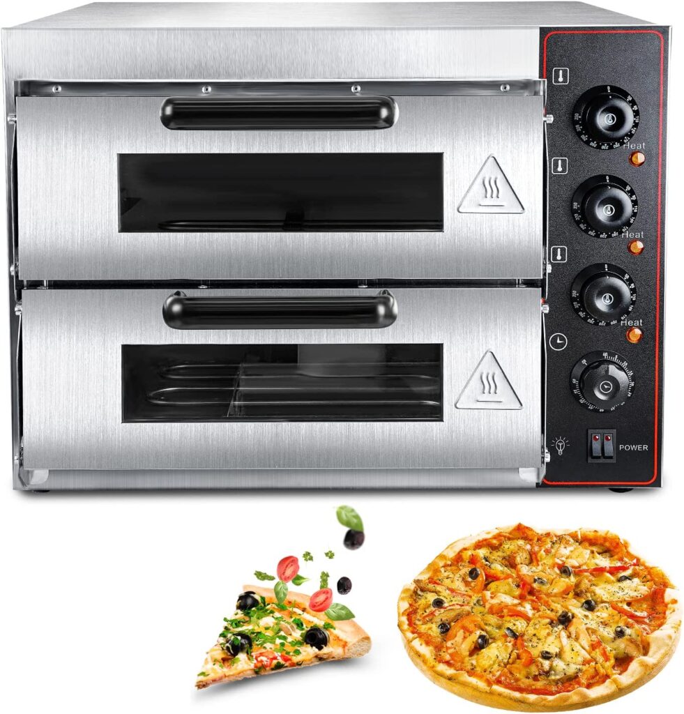 ZXMT Commercial Pizza Oven Double Oven 3000W 16 inch Stainless Steel Pizza Electric Countertop Pizza and Snack Oven Multipurpose Oven for Restaurant Home Pizza Pretzels Roast Yakitori 110V
