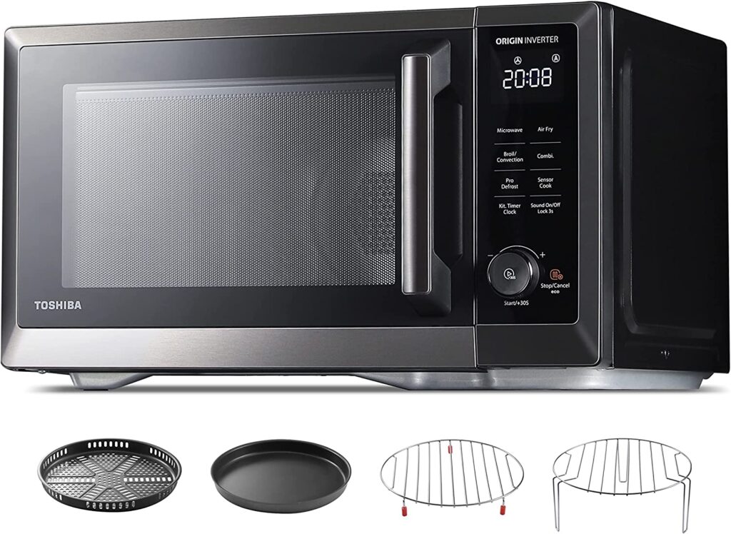 TOSHIBA 7-in-1 Countertop Microwave Oven Air Fryer Combo, Inverter, Convection, Broil, Speedy Combi, Even Defrost, Humidity Sensor, Mute Function, 27 Auto Menu&47 Recipes, 1.0 cu.ft/30QT, 1000W
